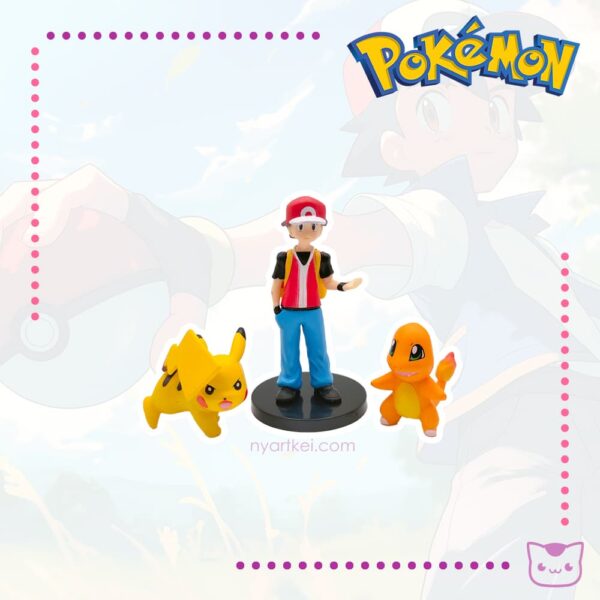 Figura Pokémon Pikachu Charmander y Red Set x3
