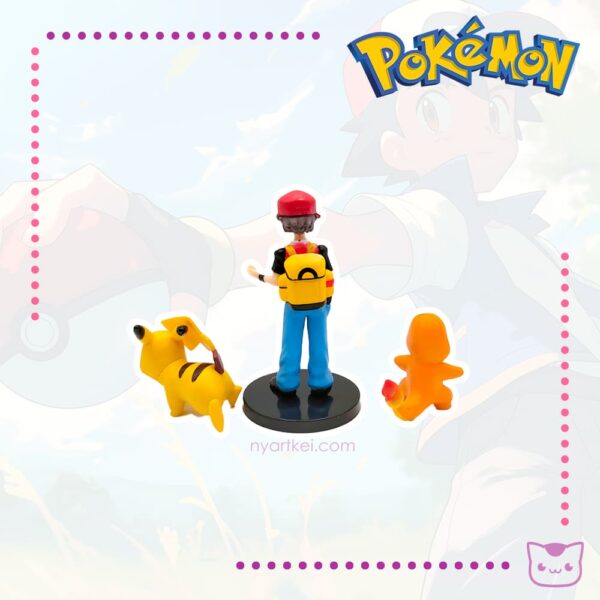 Figura Pokémon Pikachu Charmander y Red Set x3 - Imagen 2